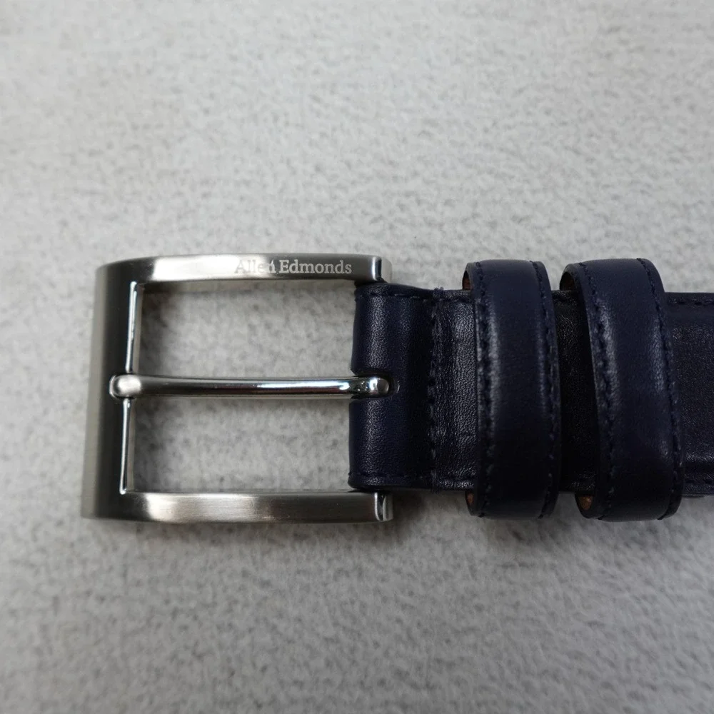 Allen Edmonds Leather Belt Mens 36 Blue Silver Buckle Designer USA 39514